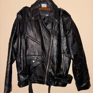 Vintage 90's Flight Path Black Leather Jacket Moto Biker Patchwork Size M